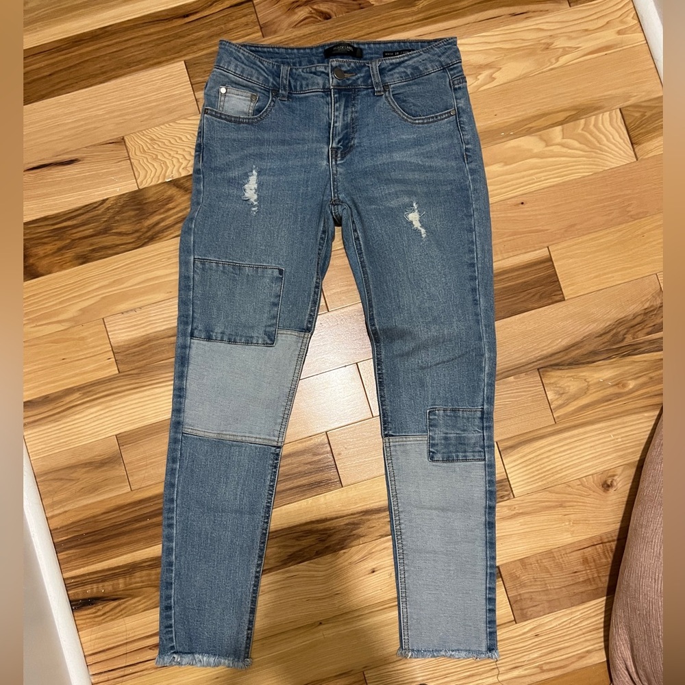 Black Label Blue Patchwork Ankle Jeans